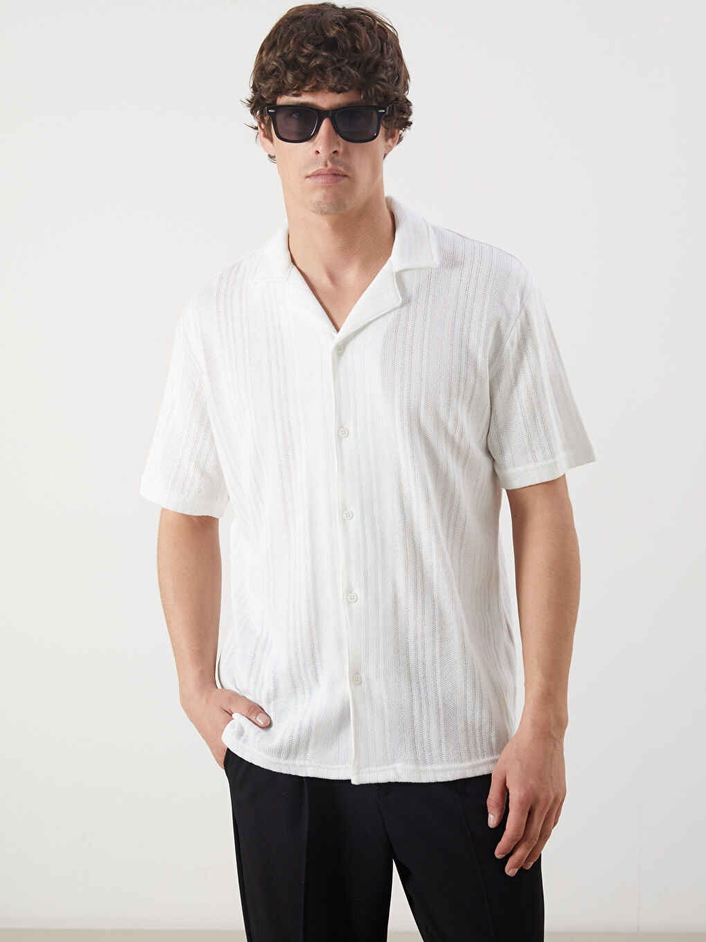 Ekru Regular Fit Kısa Kollu Erkek Gömlek