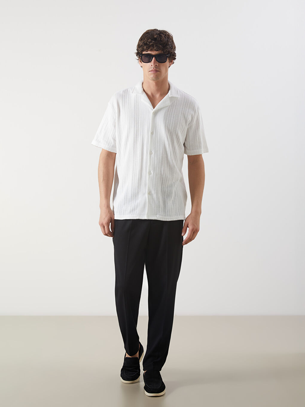 Ekru Regular Fit Kısa Kollu Erkek Gömlek-1