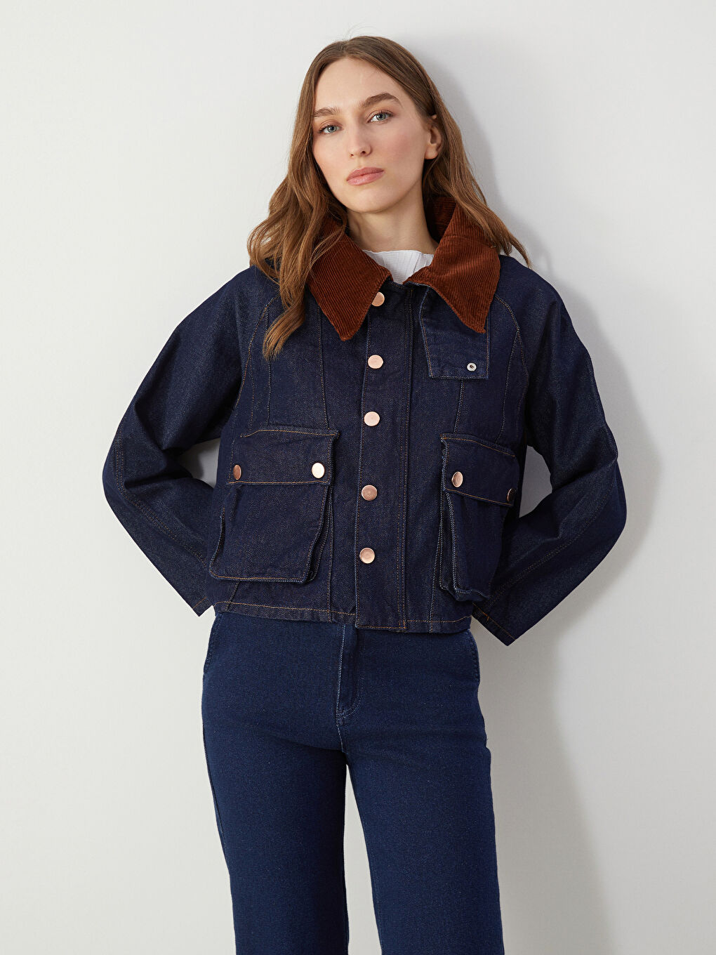 Shirt Collar Oversize Women's Denim Jacket -S5NT59Z8-309