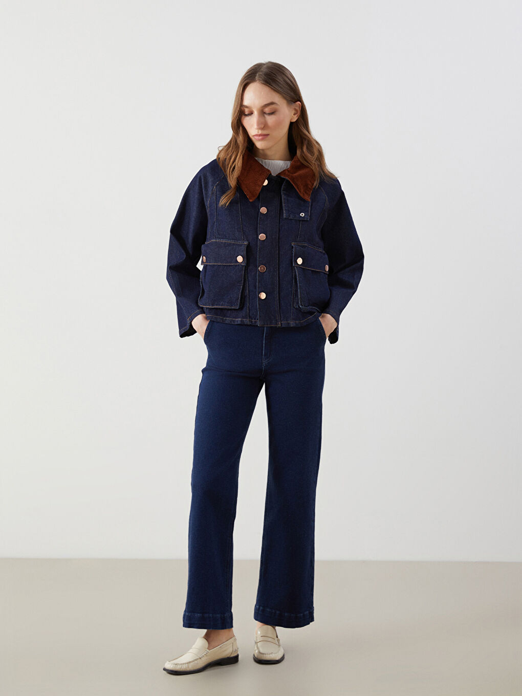 Shirt Collar Oversize Women's Denim Jacket -S5NT59Z8-309
