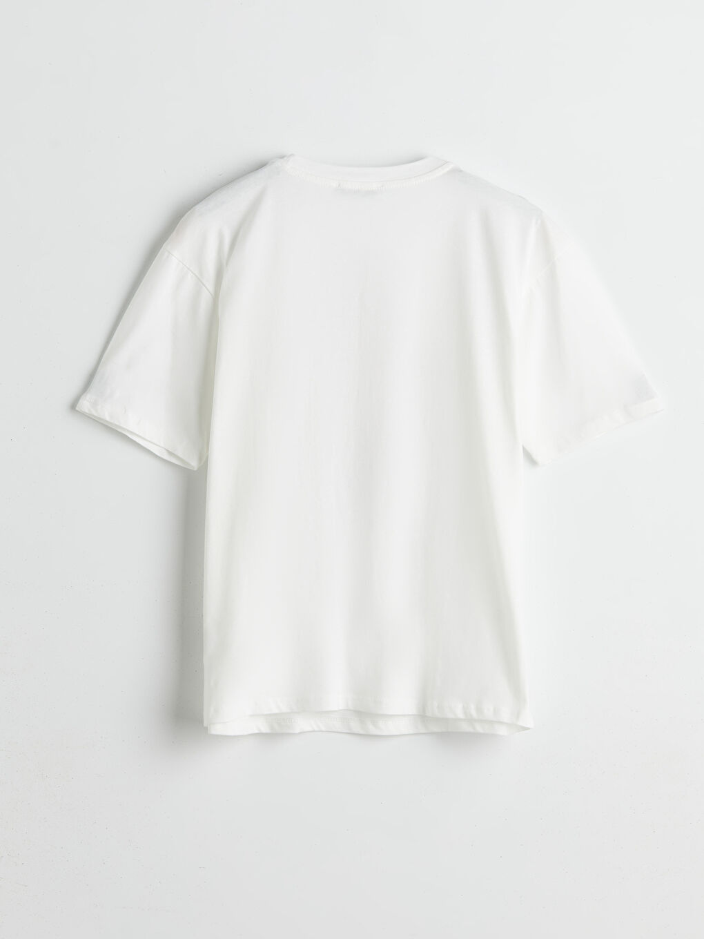 Ekru Bisiklet Yaka Baskılı Oversize Kadın Tişört-5