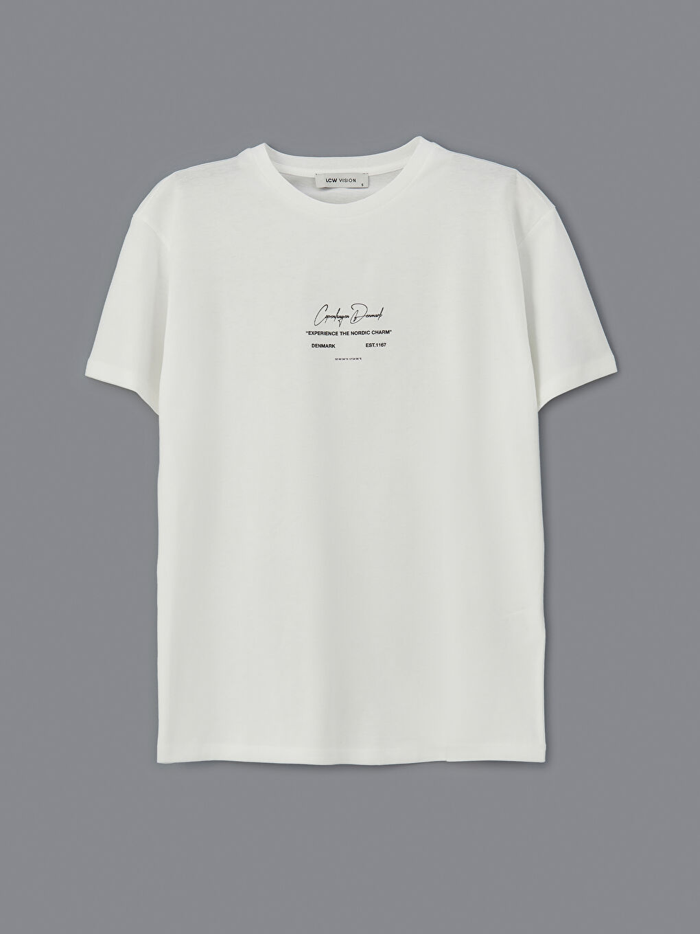 Ekru Bisiklet Yaka Baskılı Kadın Tişört-4