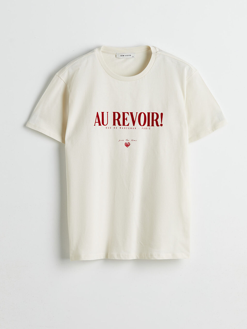 Bej Yazı Baskılı Pamuklu Kadın Tişört-4