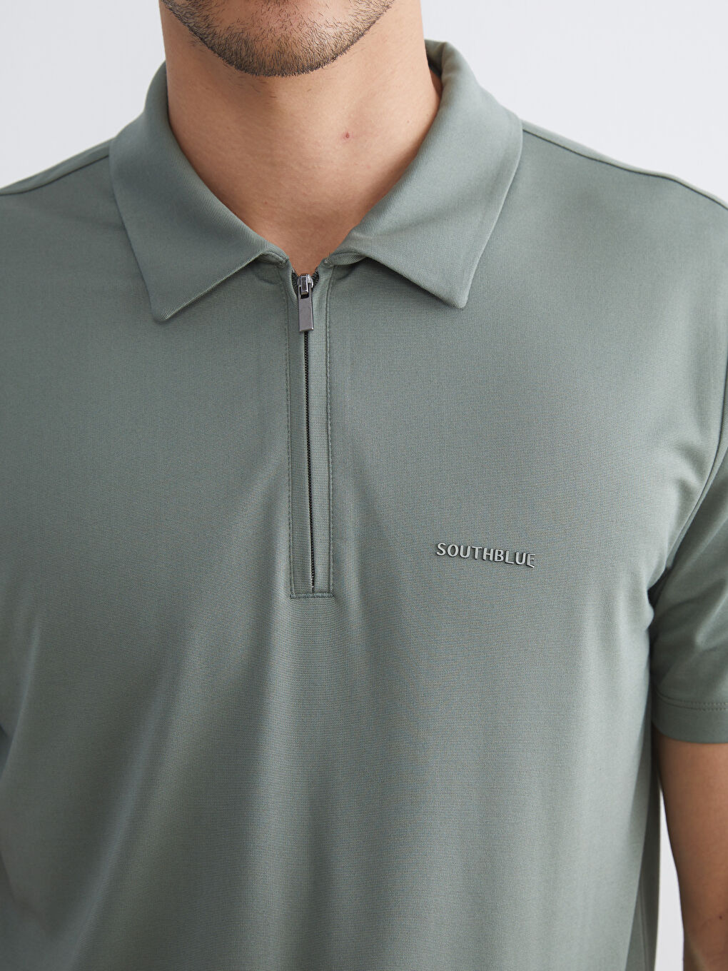 Haki Polo Yaka Baskılı Erkek Tişört-2