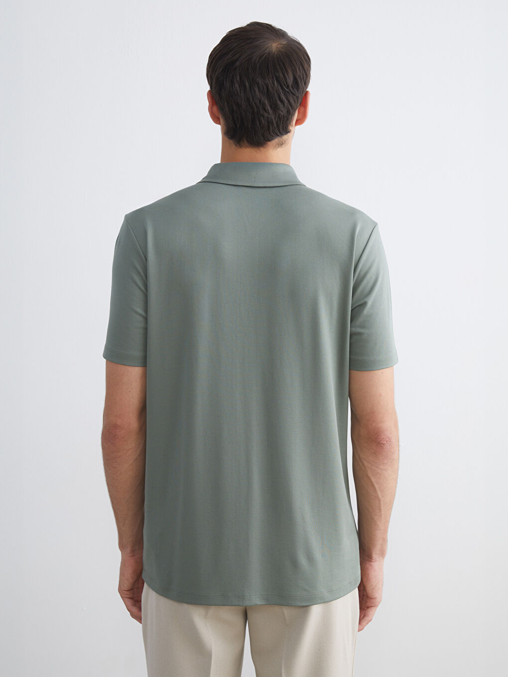 Haki Polo Yaka Baskılı Erkek Tişört-3