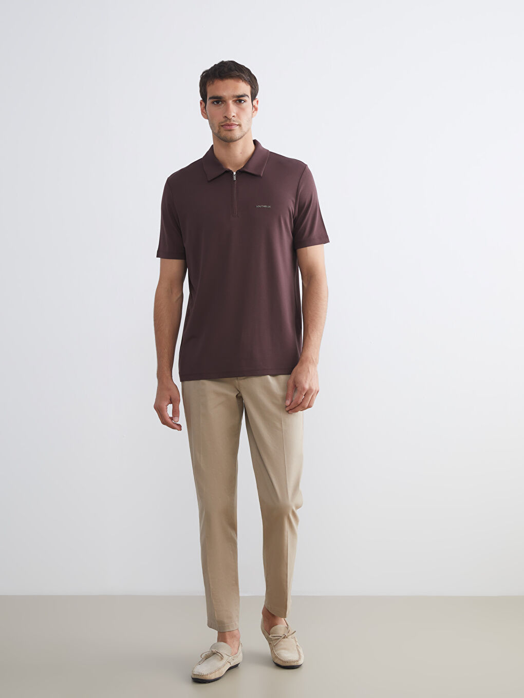 Mürdüm Polo Yaka Baskılı Erkek Tişört-1