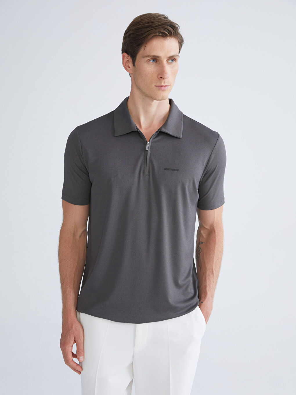 Antrasit Polo Yaka Baskılı Erkek Tişört