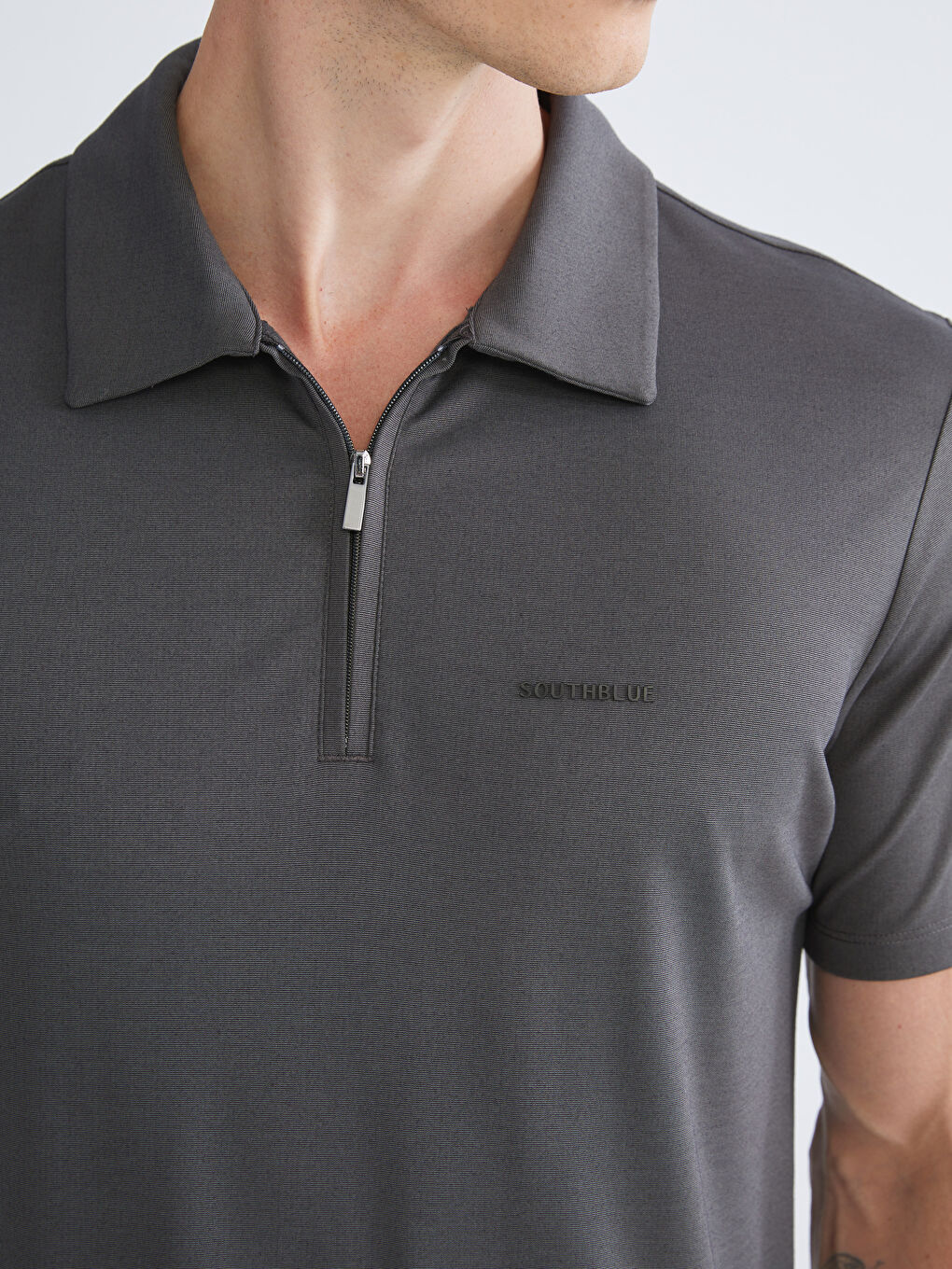 Antrasit Polo Yaka Baskılı Erkek Tişört-2