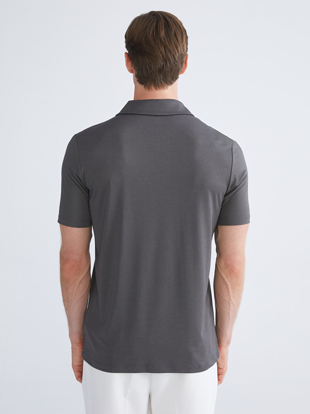 Antrasit Polo Yaka Baskılı Erkek Tişört-3
