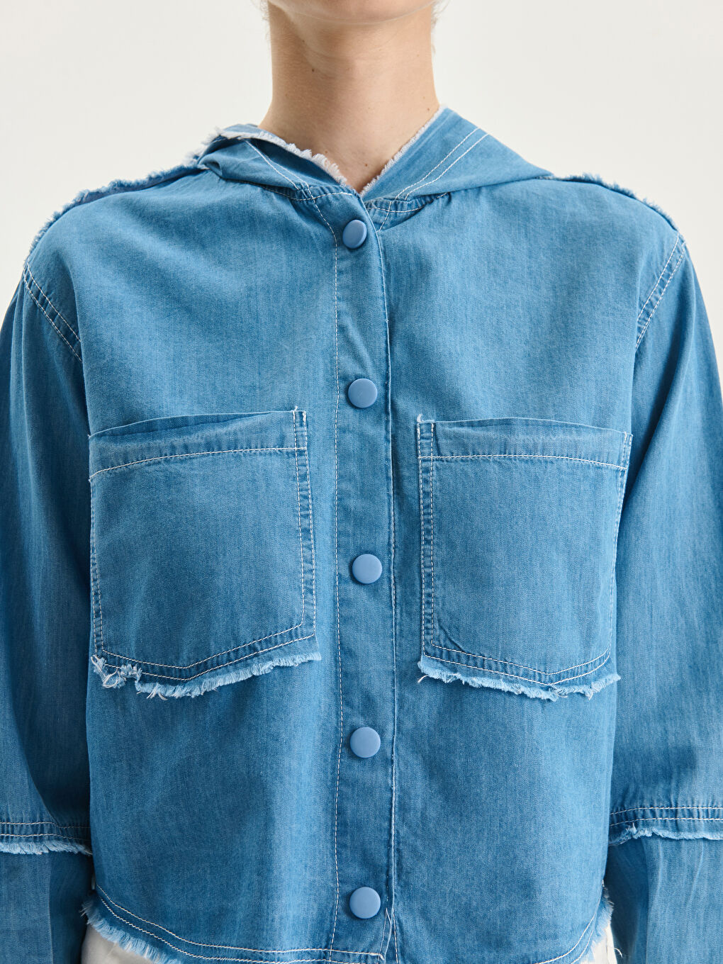 Hooded Oversize Women's Denim Jacket -S5NU05Z8-V6Q