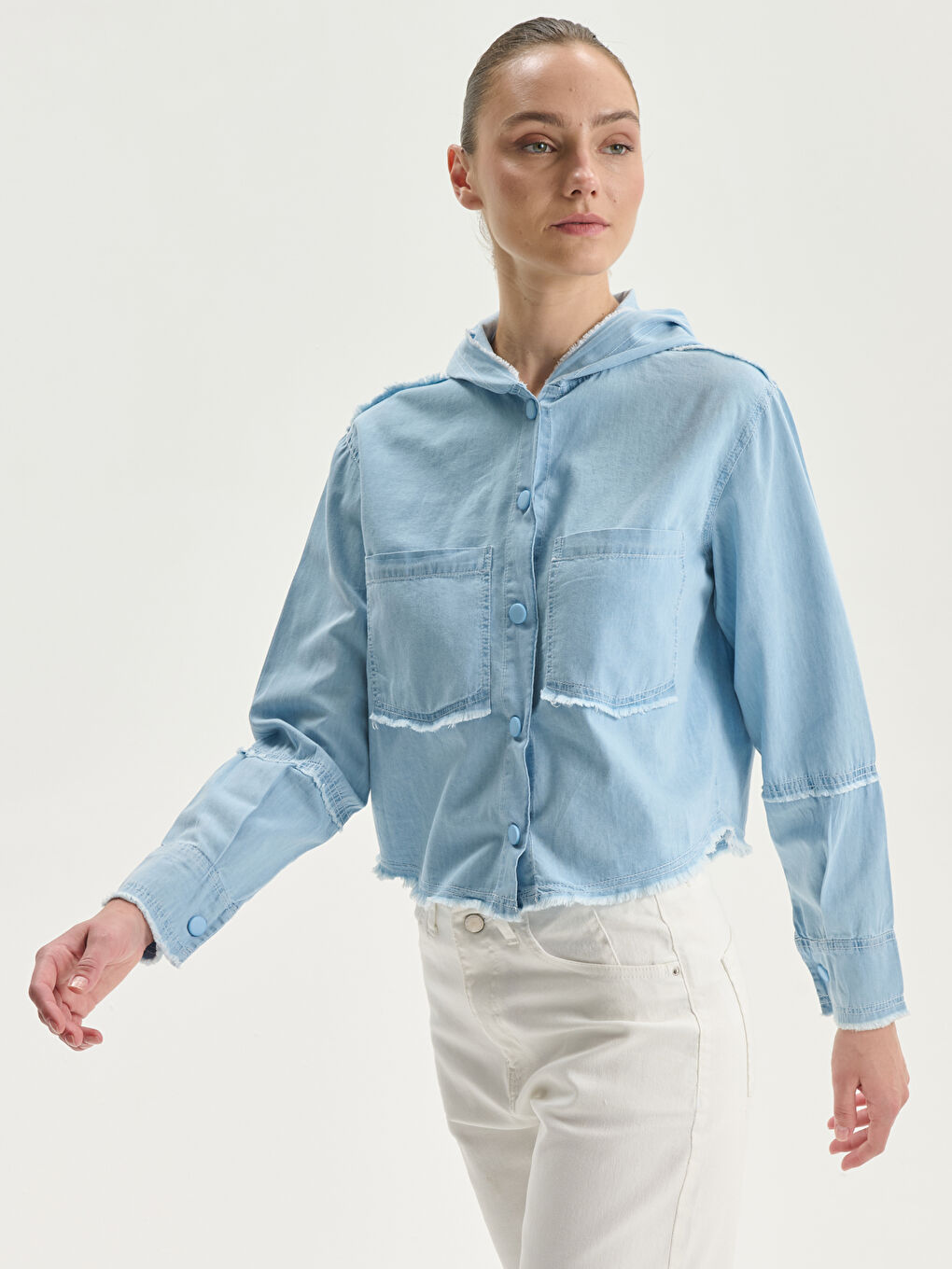 Hooded Women's Denim Jacket -S5NU16Z8-K9M