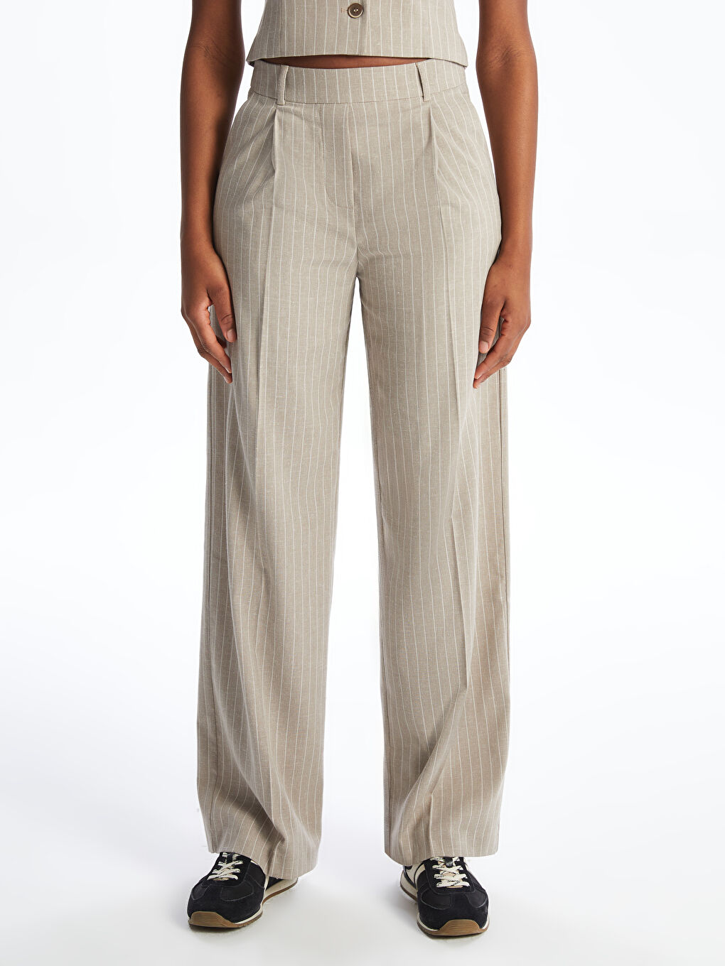 XSIDE Zippered Waist Striped Linen Blend Women's Trousers -S5NU22Z8-LE4