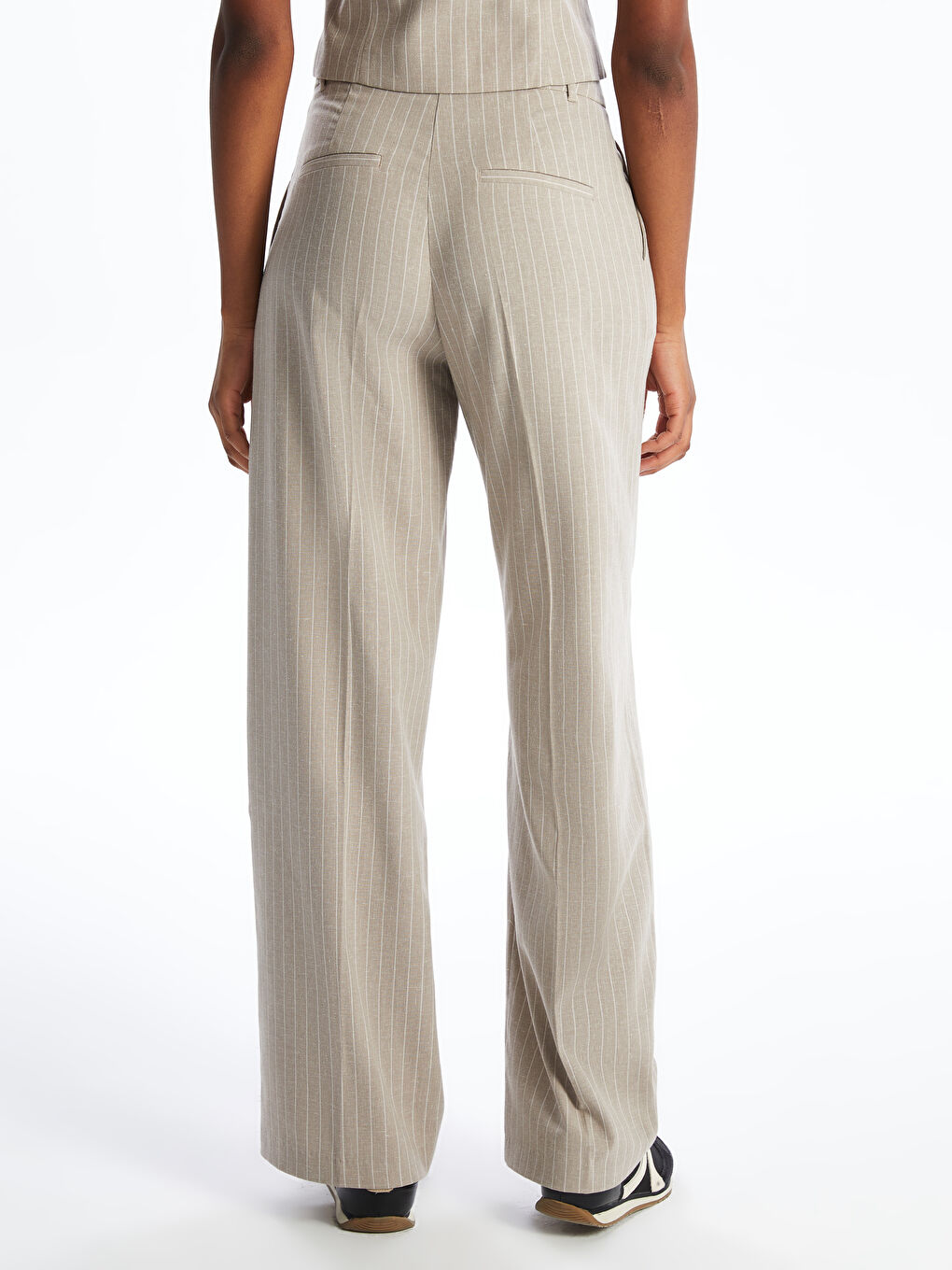 XSIDE Zippered Waist Striped Linen Blend Women's Trousers -S5NU22Z8-LE4