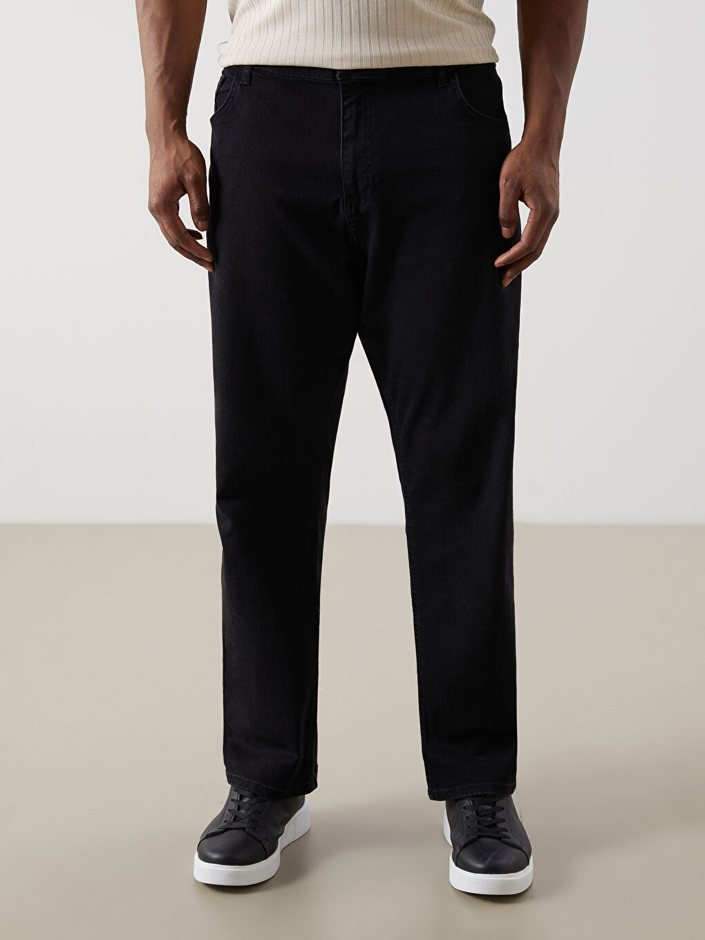 Siyah Büyük Beden 790 Rahat Kalıp Erkek Jean Pantolon-1