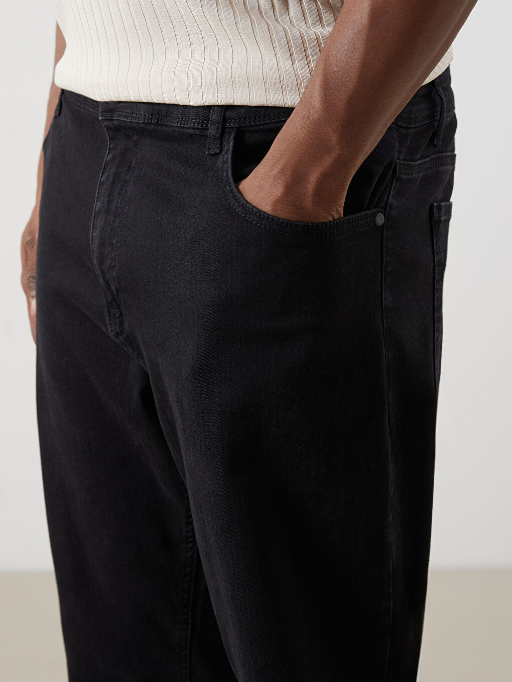 Siyah Büyük Beden 790 Rahat Kalıp Erkek Jean Pantolon-2