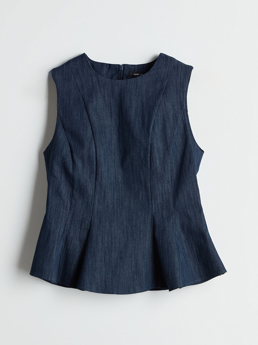 Crew Neck Women's Denim Blouse -S5NV07Z8-CTD