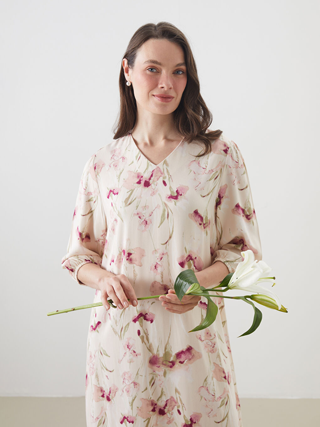 V-Neck Floral A-Line Dress -S5NV41Z8-LQB