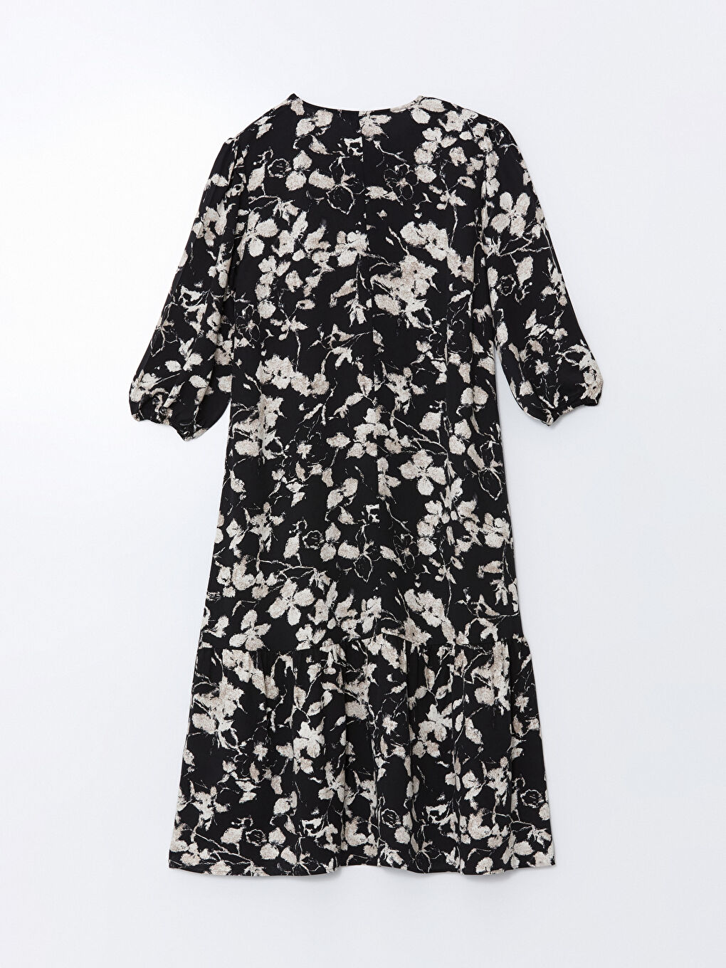 Siyah V Yaka Çiçekli A Kesim Elbise-5