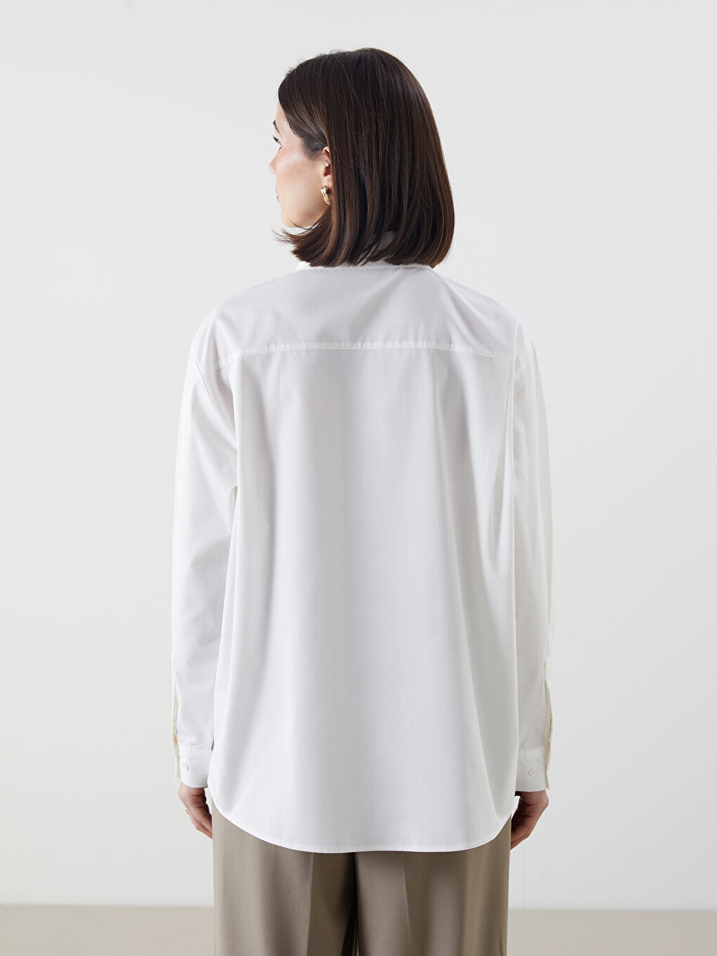 LCW Modest Ekru Poplin Kadın Gömlek Tunik - 3