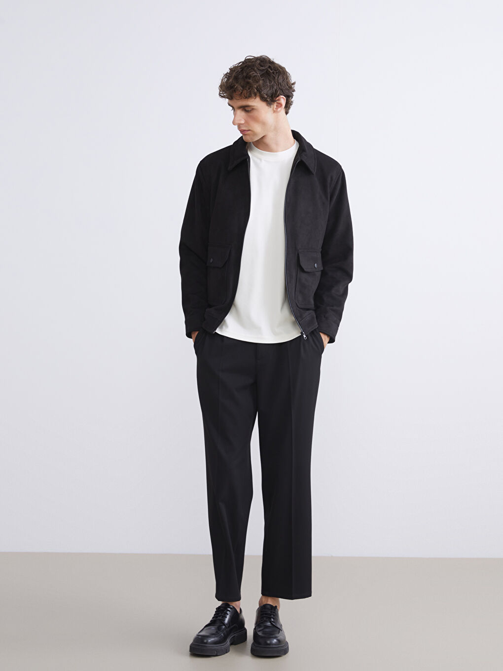 Siyah Standart Kalıp Gömlek Yaka Süet Erkek Ceket-1