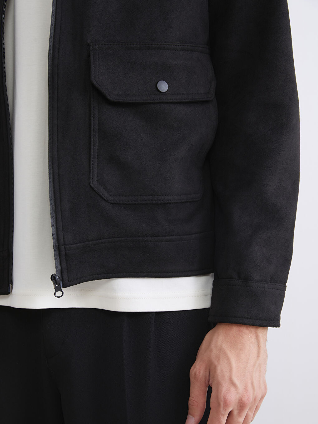 Siyah Standart Kalıp Gömlek Yaka Süet Erkek Ceket-2