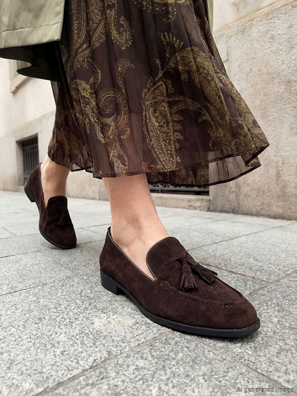 Kahverengi Süet Görünümlü Fiyonk Detaylı Kadın Loafer