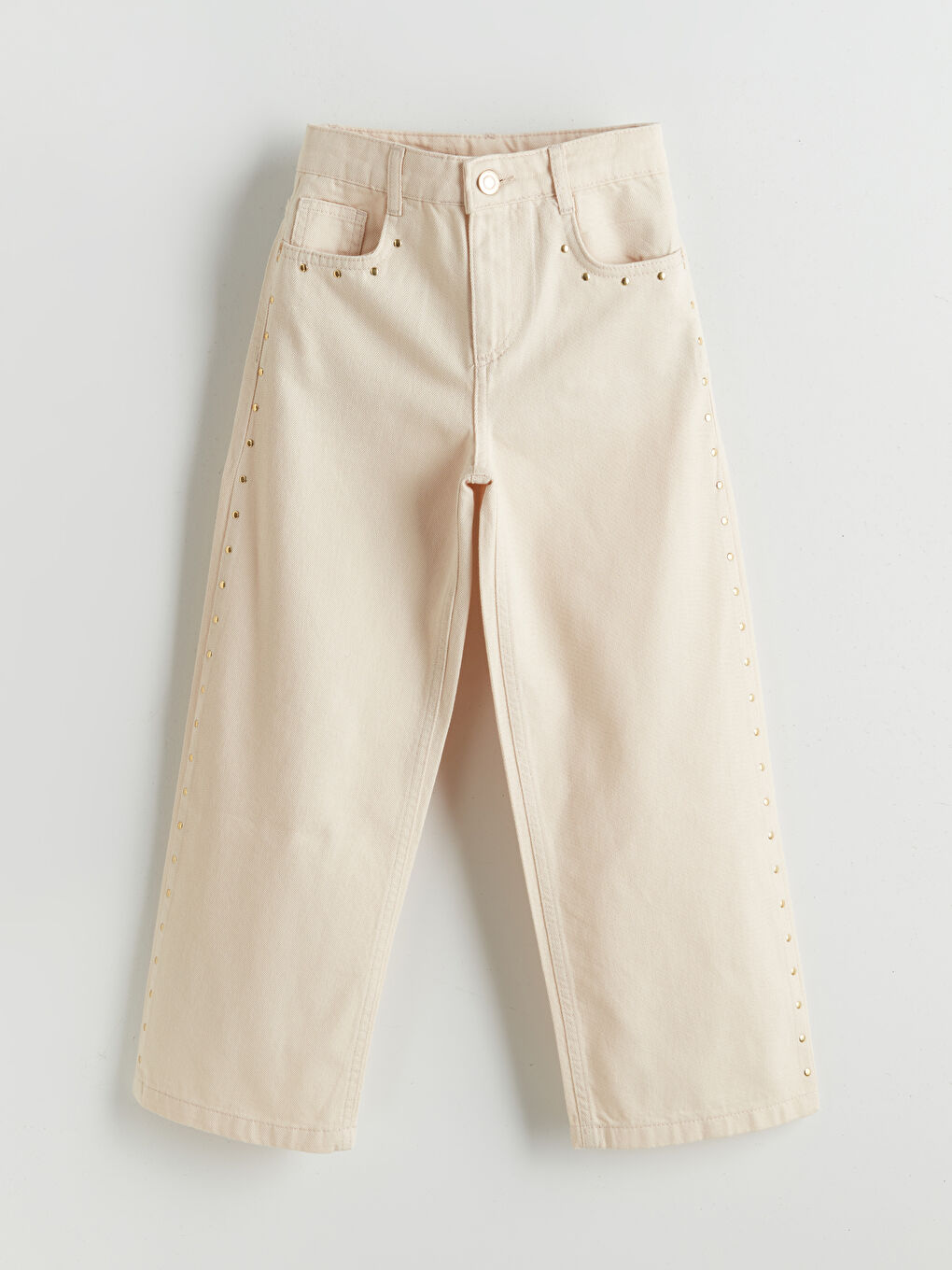 Bej Beli Ayarlanabilir Lastikli Kız Çocuk Pantolon