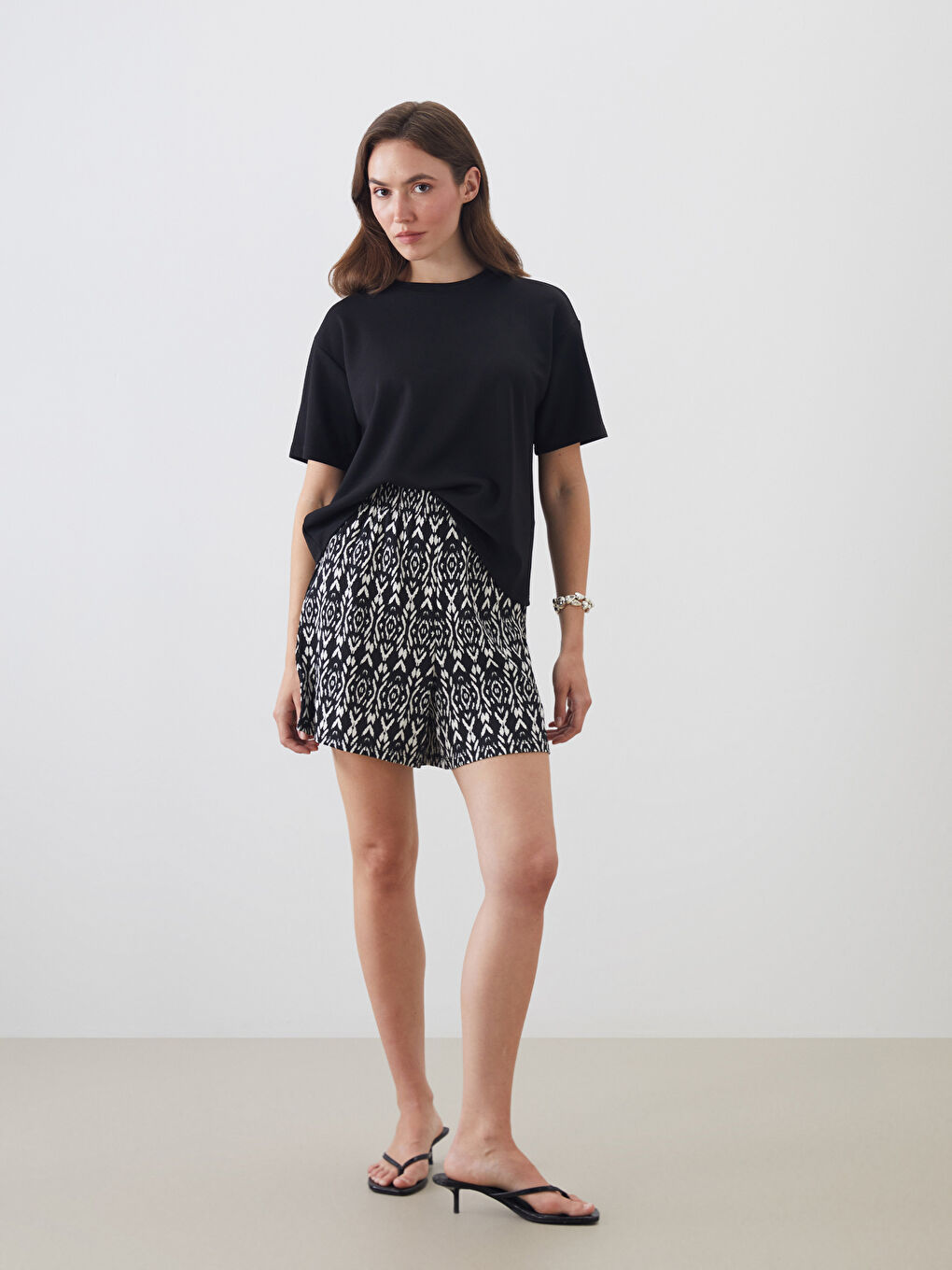 Elasticated Waist Patterned Women's Shorts -S5NV86Z8-LQJ