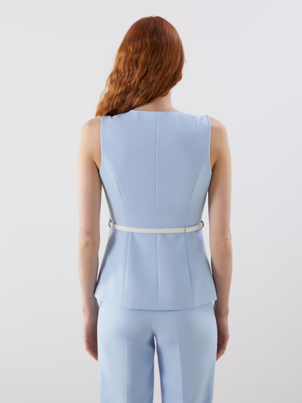 Mavi Bisiklet Yaka Krep Kadın Klasik Yelek-3