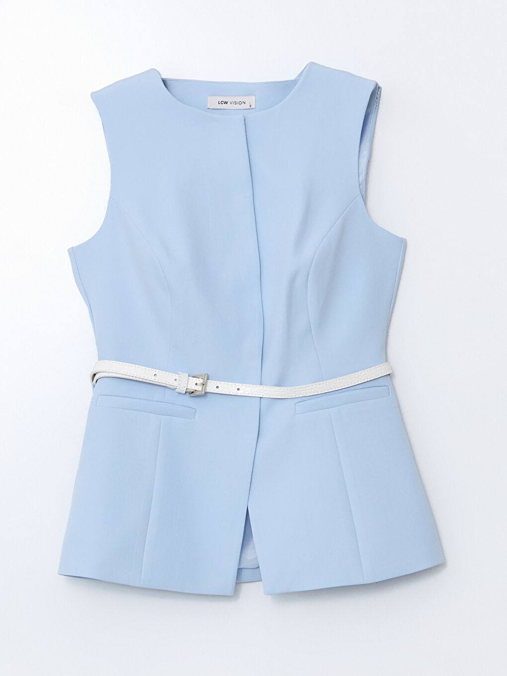 Mavi Bisiklet Yaka Krep Kadın Klasik Yelek-4