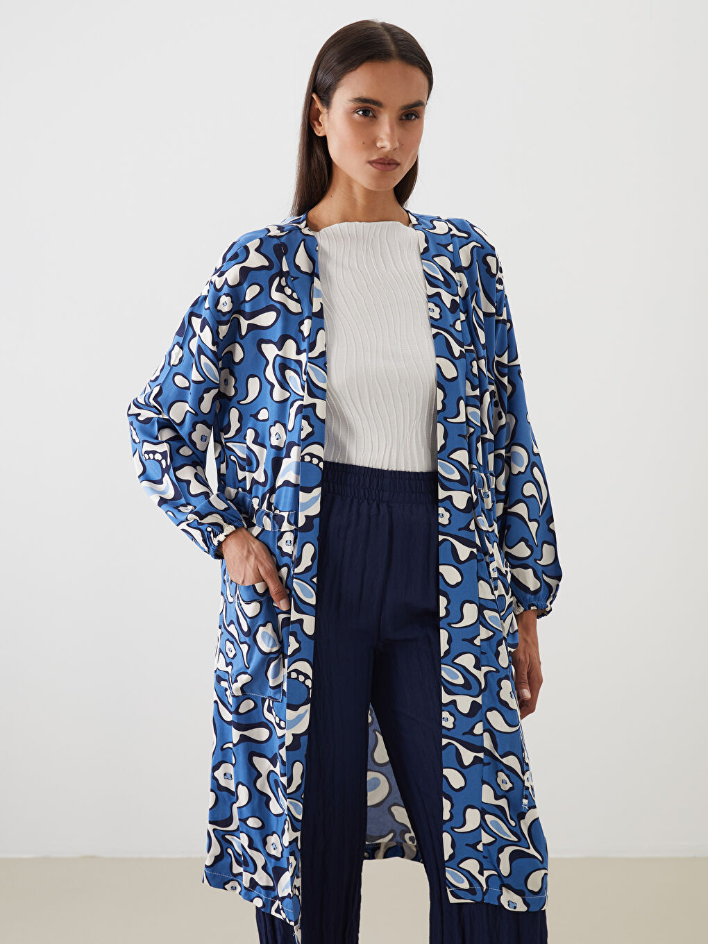 Shawl Collar Patterned Oversize Women's Kimono