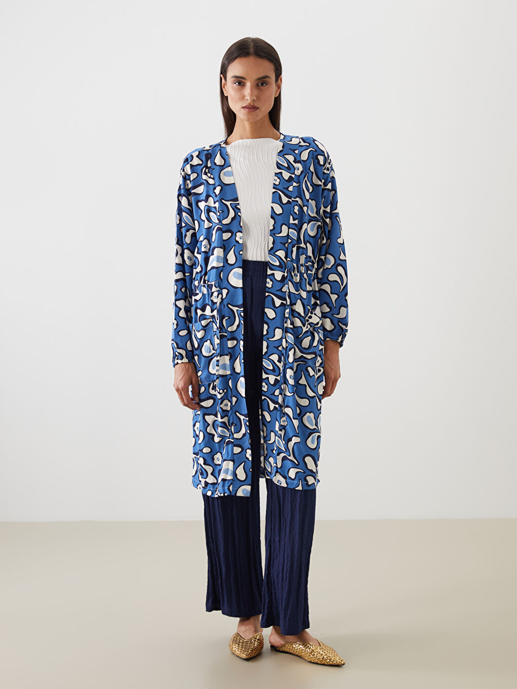 Shawl Collar Patterned Oversize Women's Kimono-1