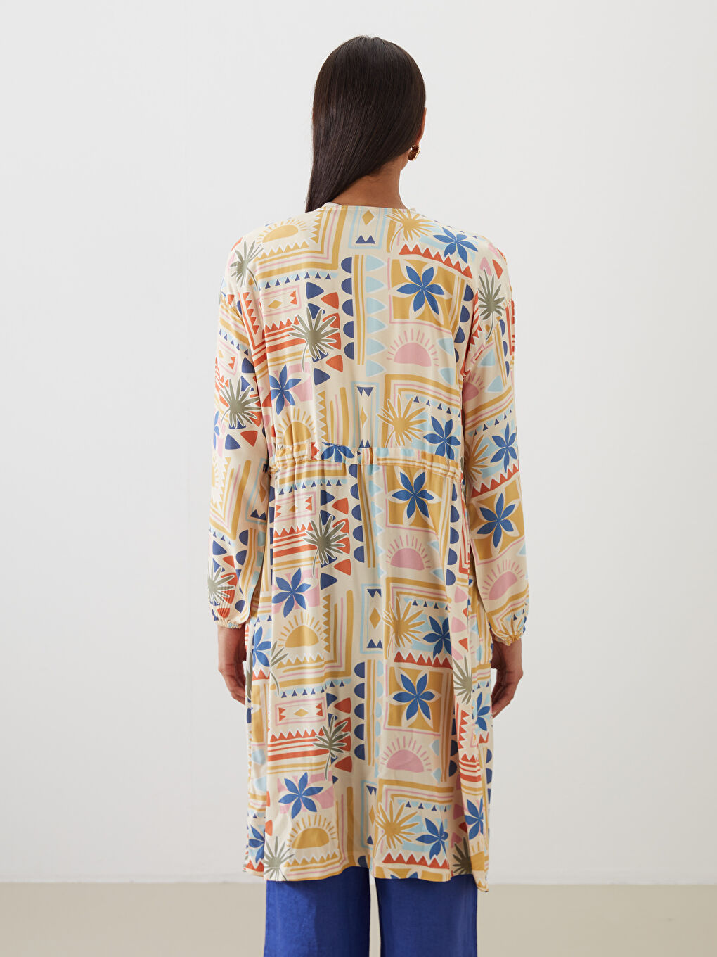Turuncu Şal Yaka Desenli Oversize Kadın Kimono-3