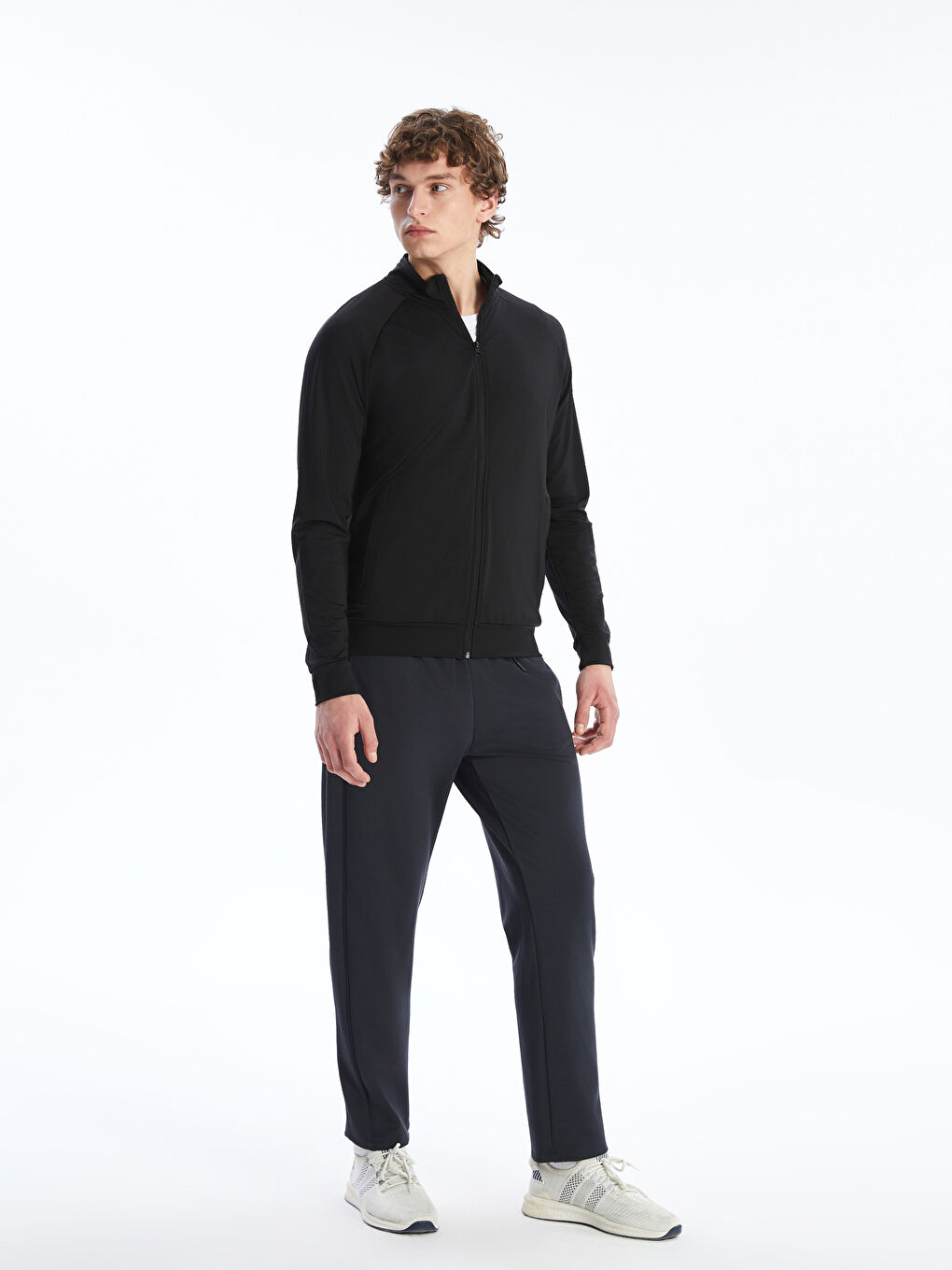 Siyah Dik Yaka Uzun Kollu Erkek Fermuarlı Sweatshirt-1