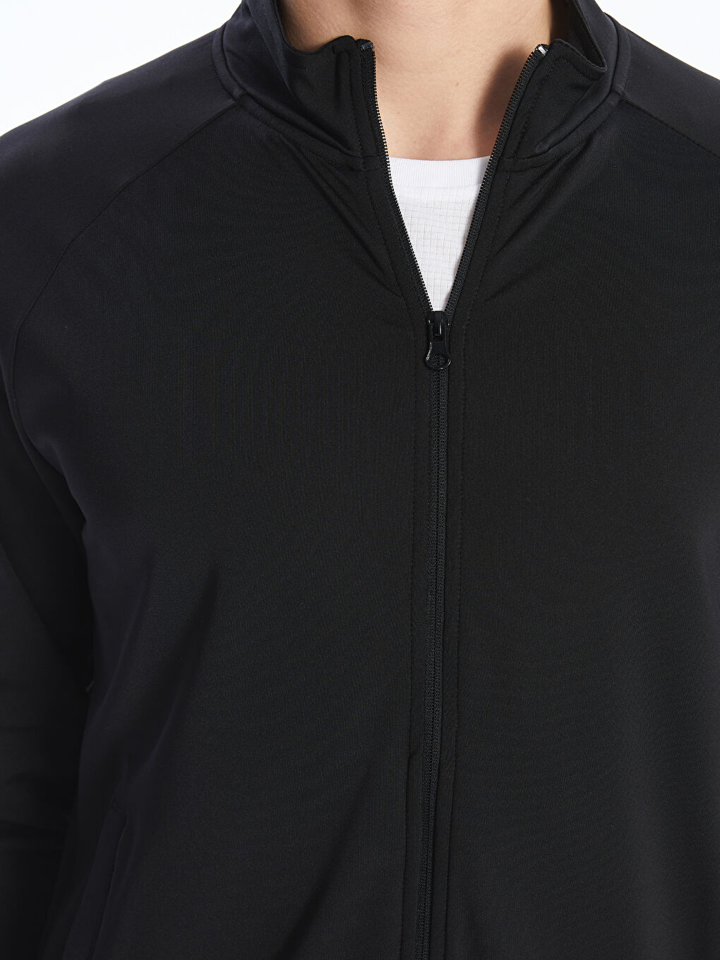 Siyah Dik Yaka Uzun Kollu Erkek Fermuarlı Sweatshirt-2