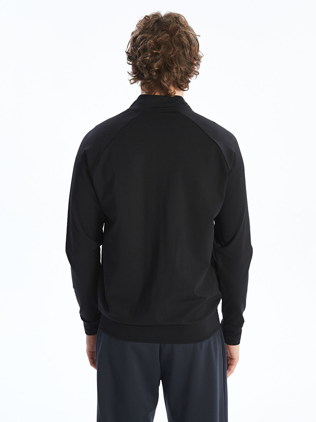 Siyah Dik Yaka Uzun Kollu Erkek Fermuarlı Sweatshirt-3