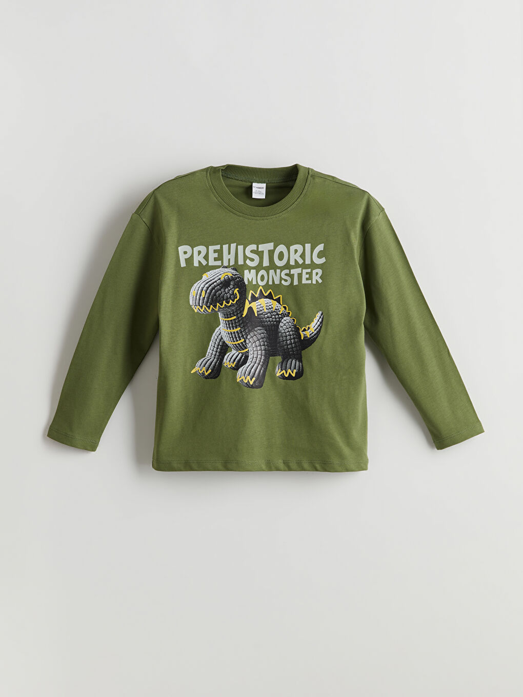 Yeşil Bisiklet Yaka Dinozor Baskılı Erkek Çocuk Tişört