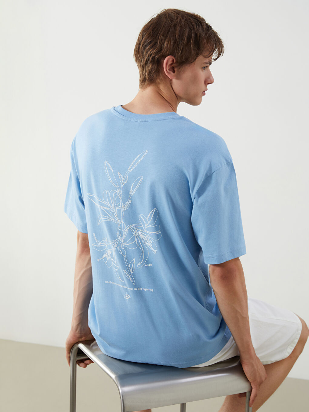 Mavi Bisiklet Yaka Baskılı Penye Erkek Tişört