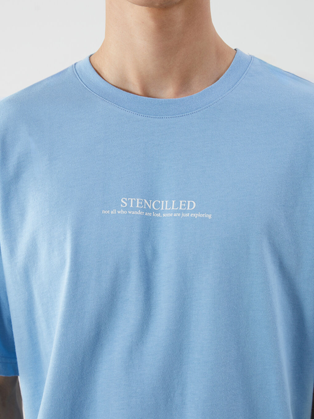 Mavi Bisiklet Yaka Baskılı Penye Erkek Tişört-2