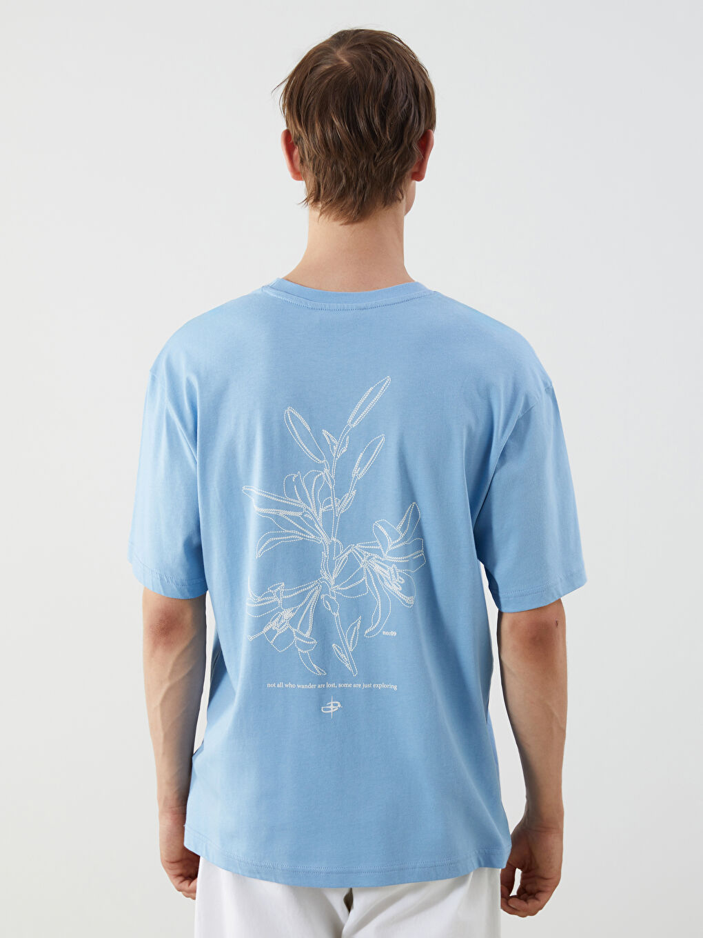 Mavi Bisiklet Yaka Baskılı Penye Erkek Tişört-3