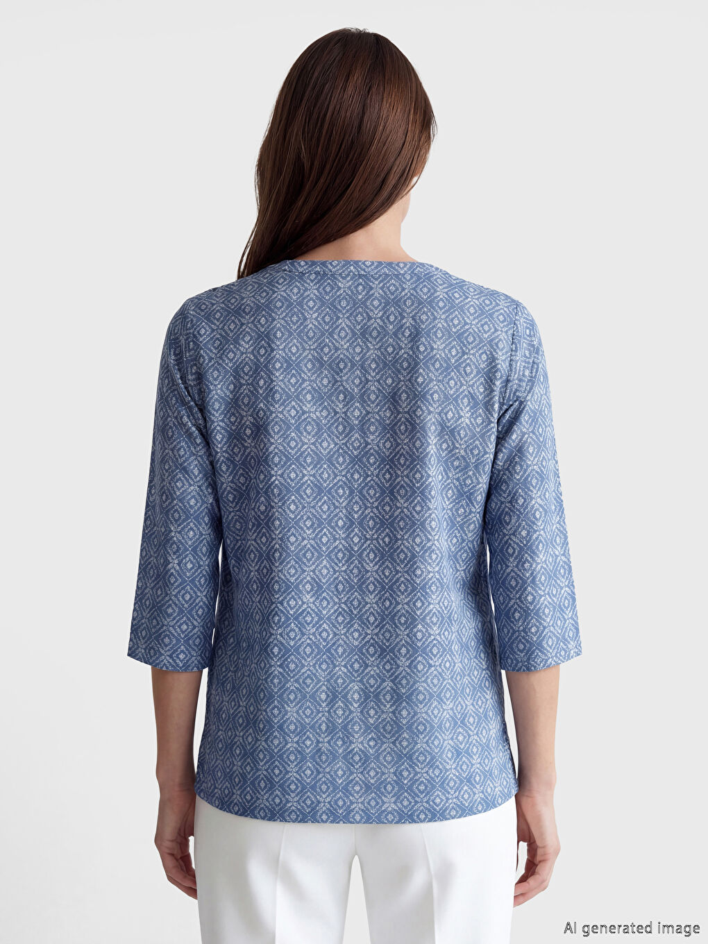 İndigo Kaçık Yaka Desenli Bluz-3