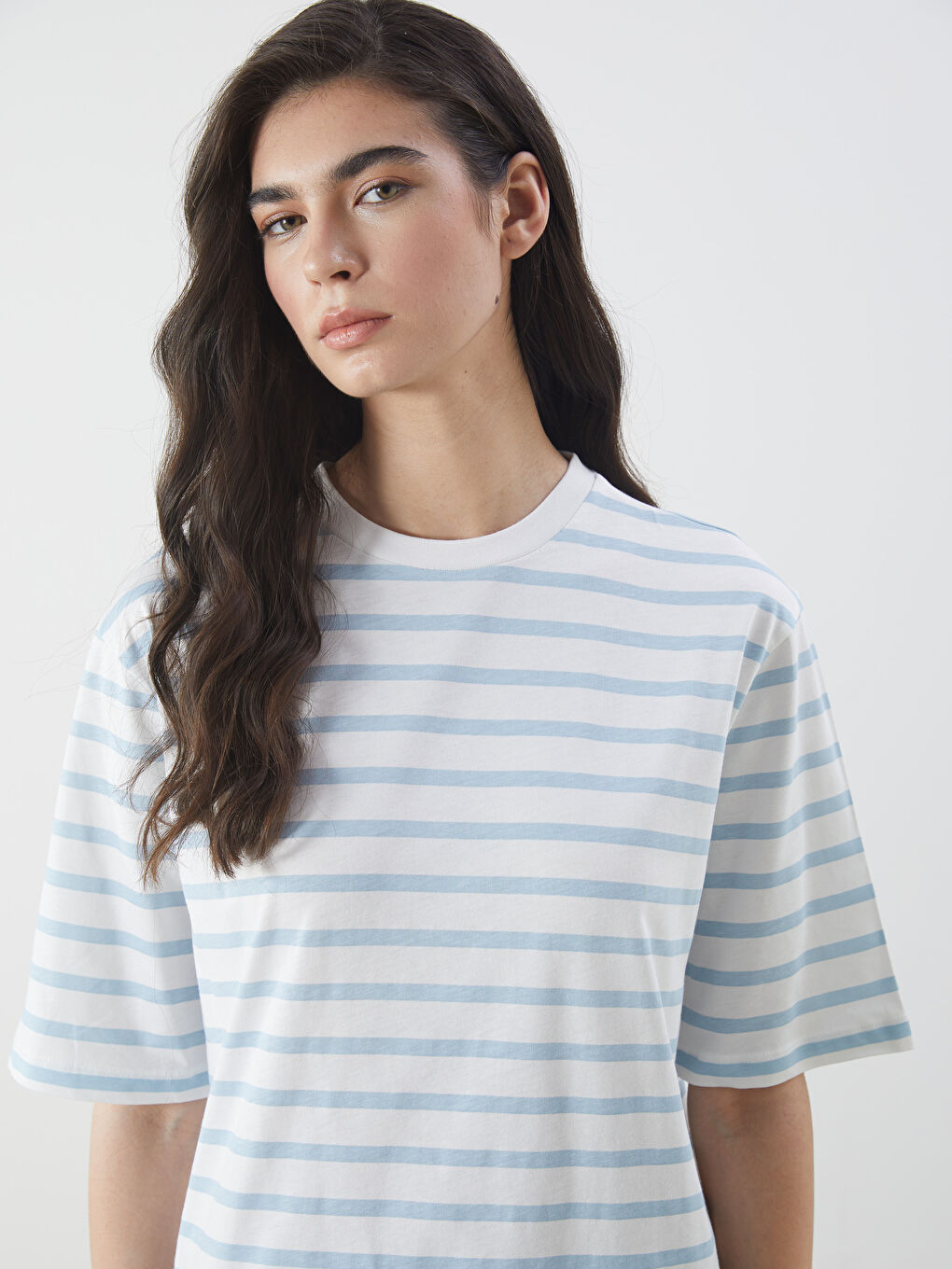 Mavi Bisiklet Yaka Çizgili Kadın Tişört