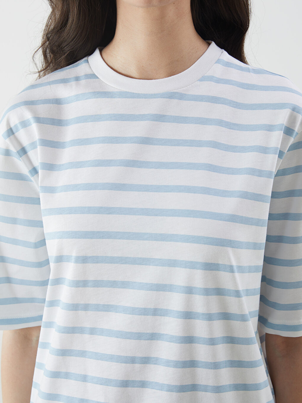 Mavi Bisiklet Yaka Çizgili Kadın Tişört-2