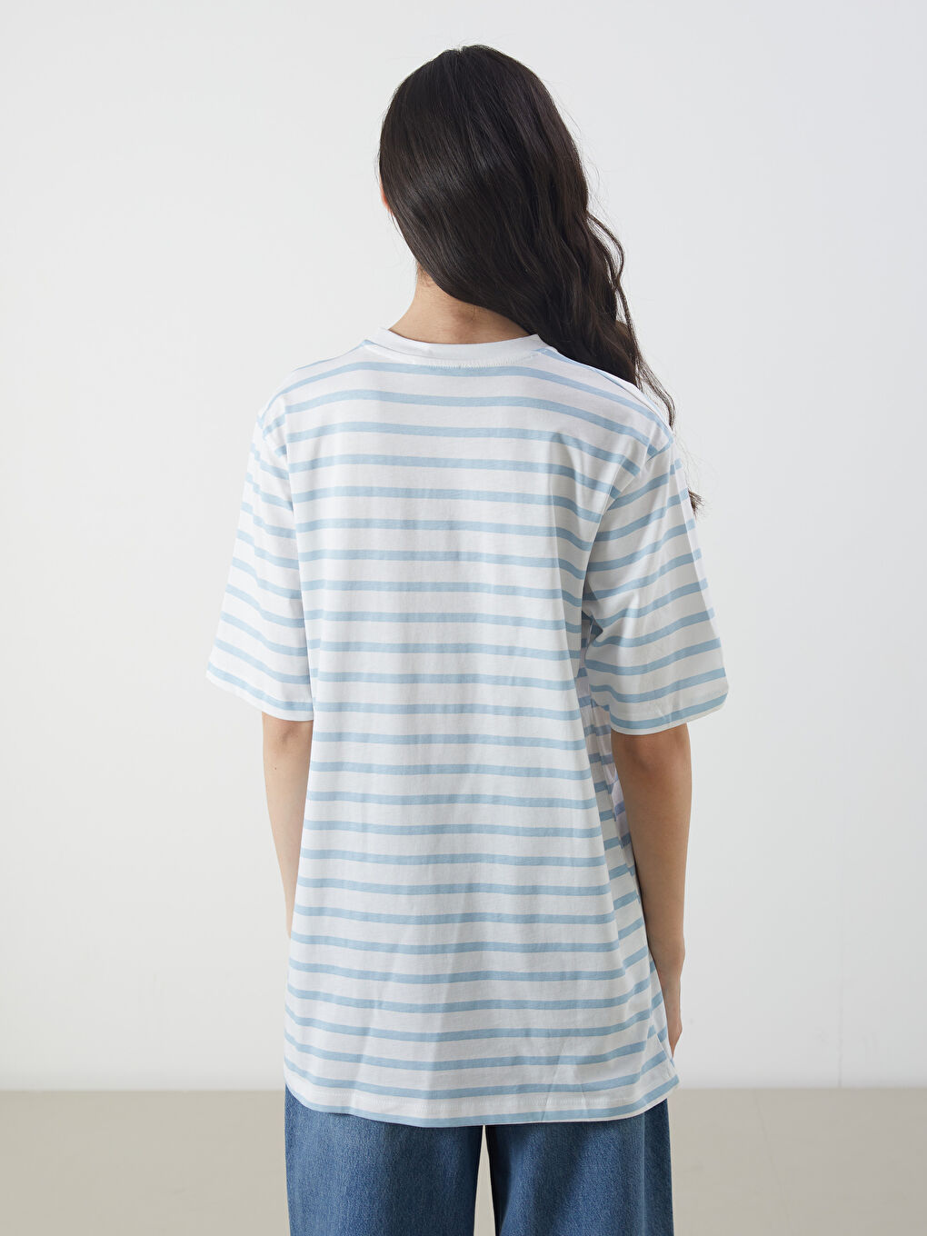 Mavi Bisiklet Yaka Çizgili Kadın Tişört-3