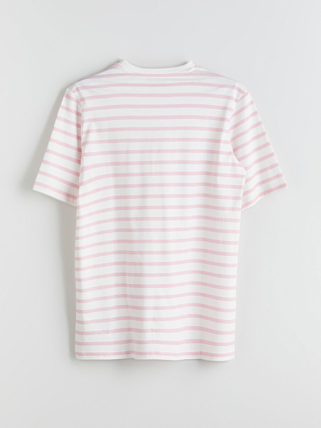Pembe Bisiklet Yaka Çizgili Kadın Tişört-5