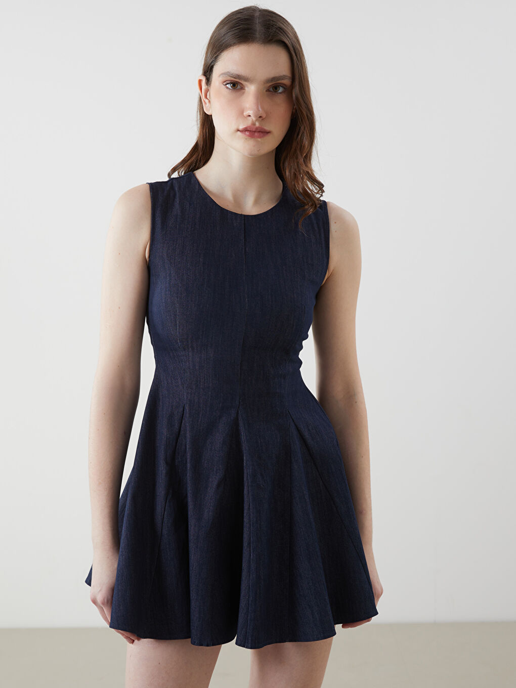 LCW Vision Indigo Kloş Mini Jean Elbise