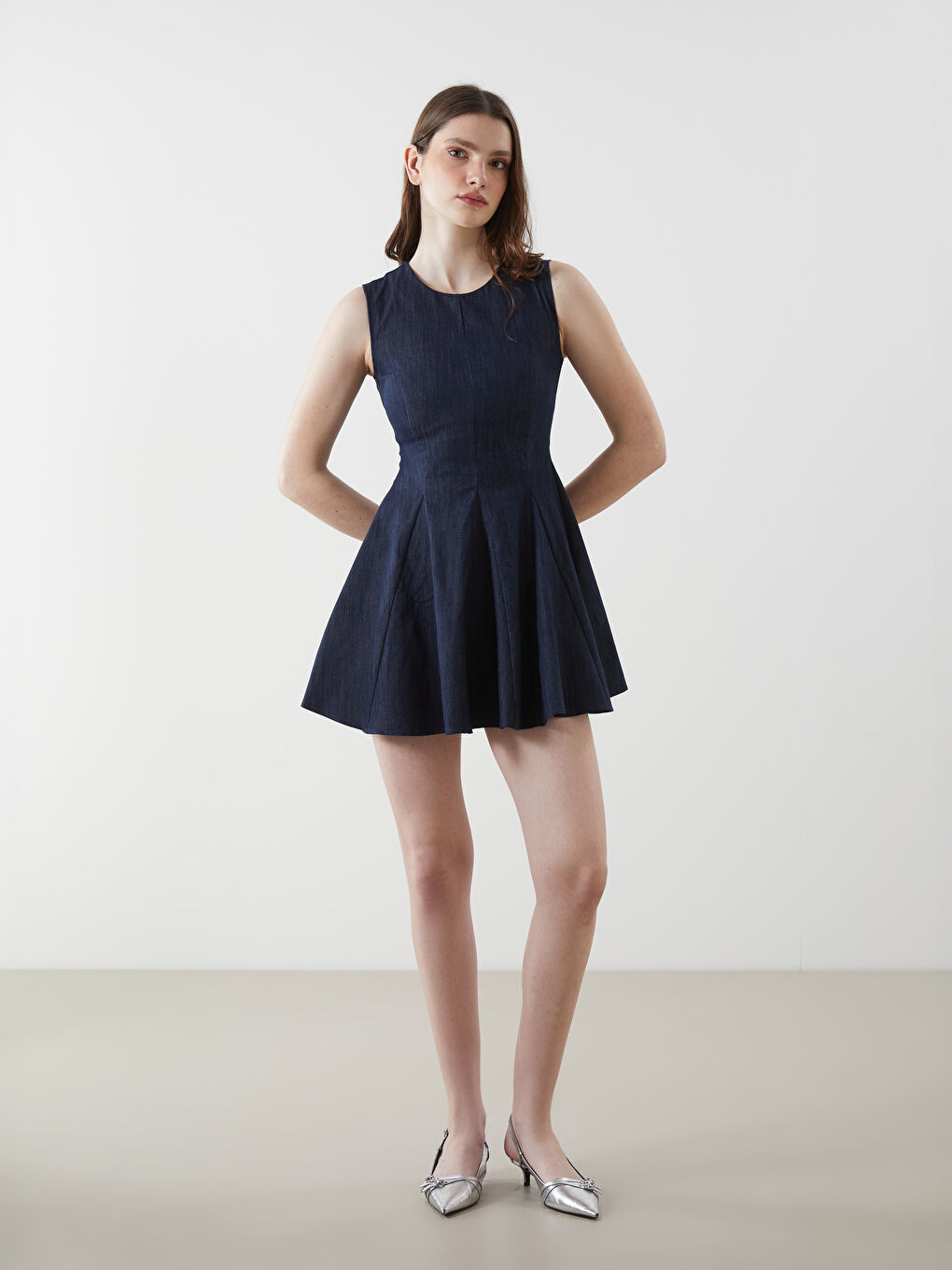 LCW Vision Indigo Kloş Mini Jean Elbise - 1