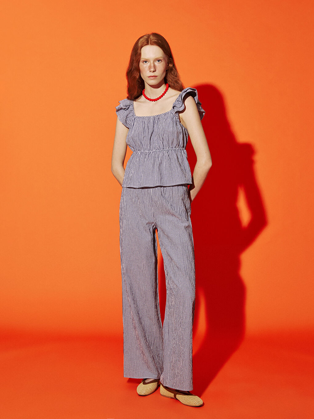 U-Neck Plaid Ruched Blouse -S5O038Z8-CRP