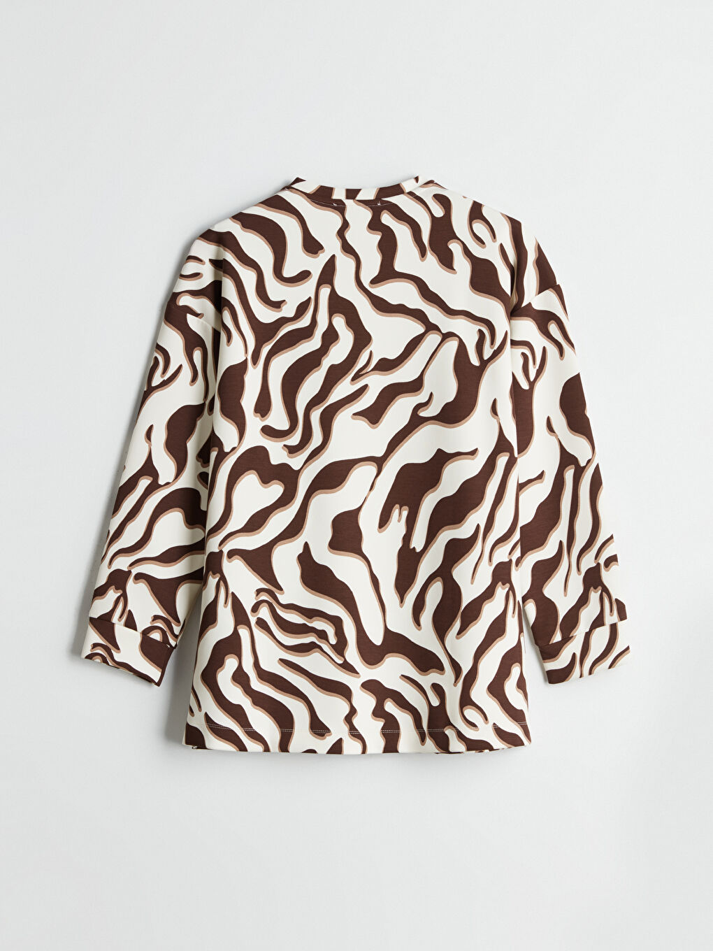 Kahverengi Desenli Oversize Kadın Sweatshirt Tunik-5