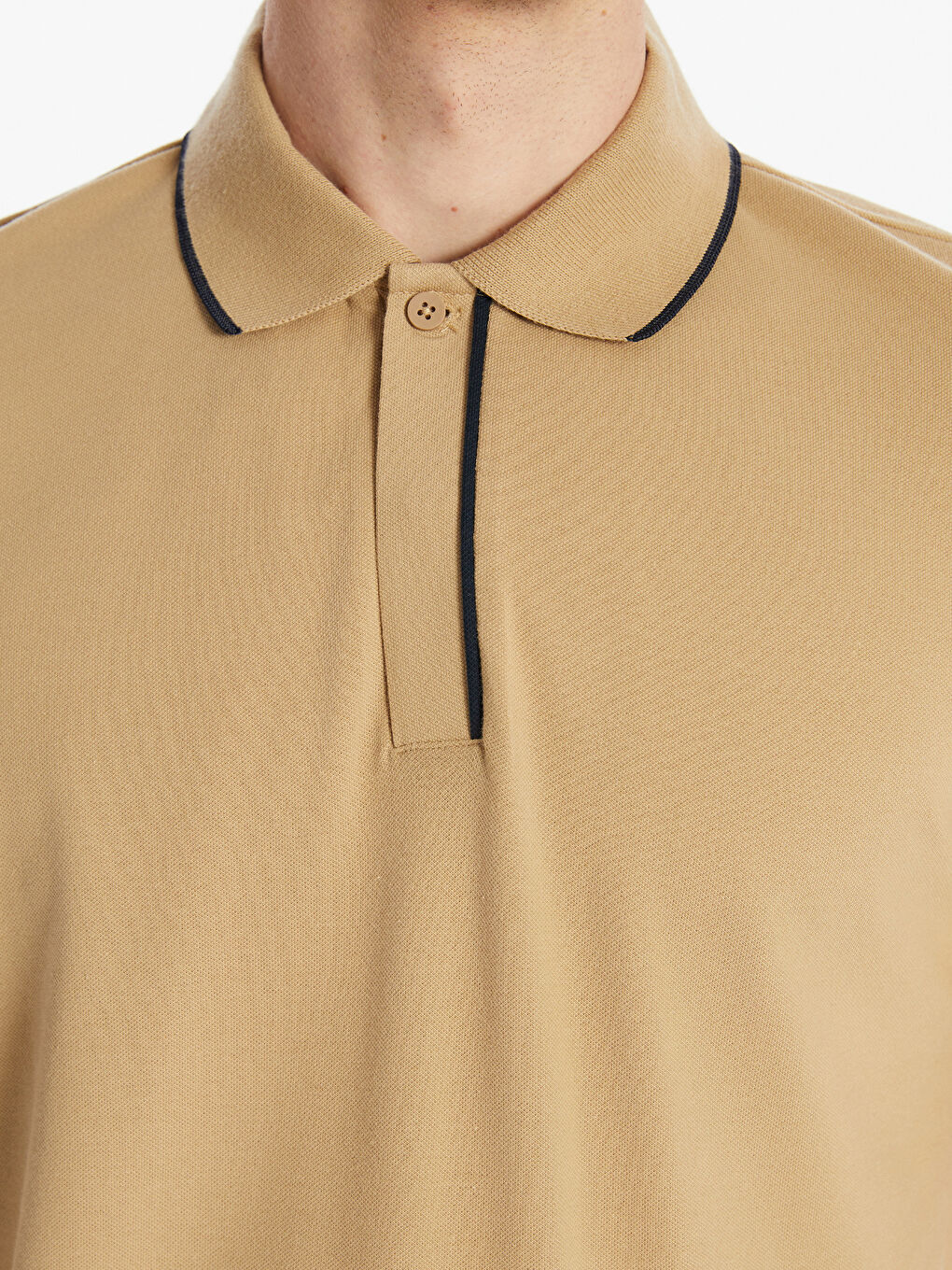 Bej Polo Yaka Kısa Kollu Erkek Tişört-2